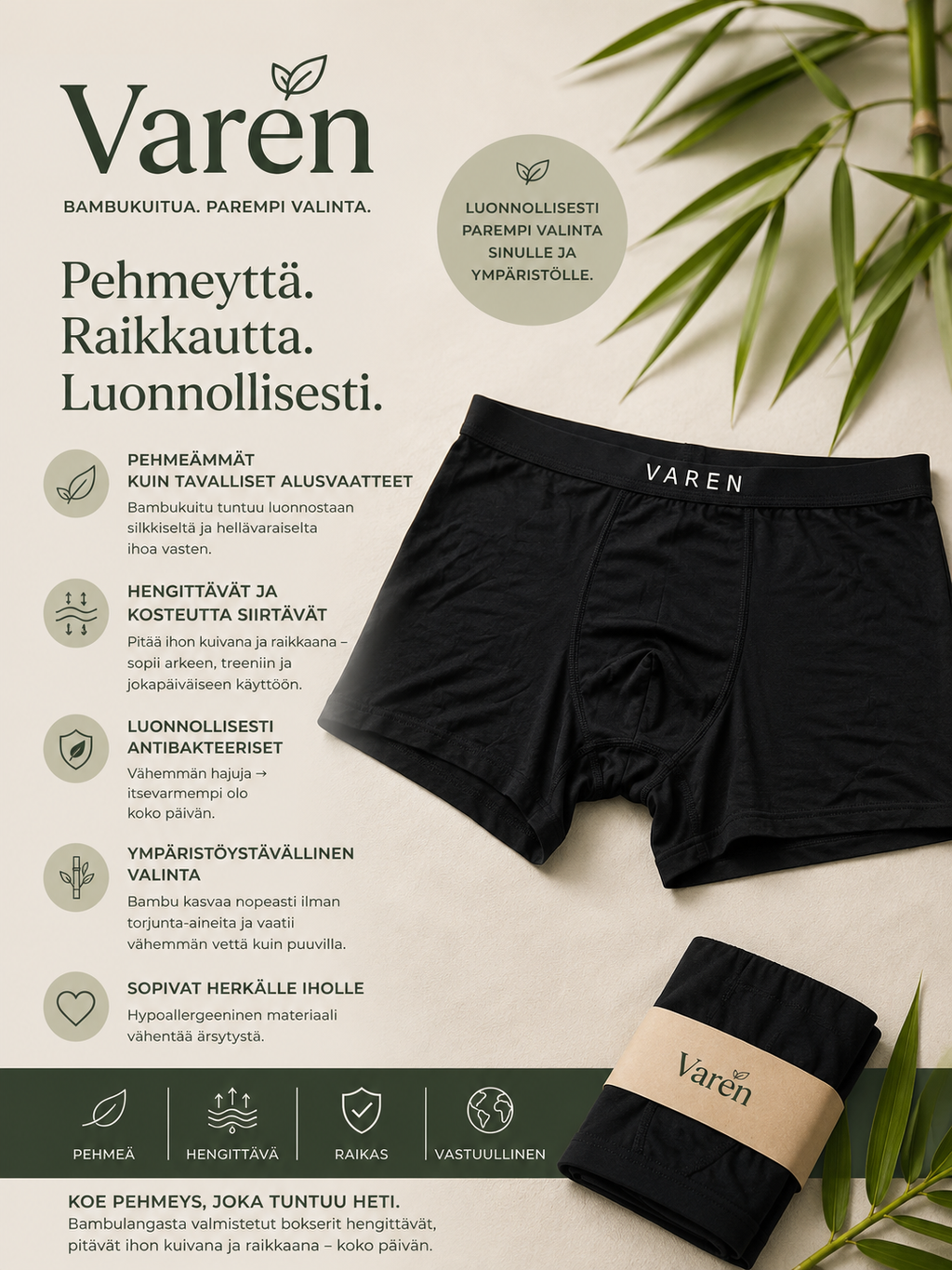 Varen Miesten Bambu Boxerit
